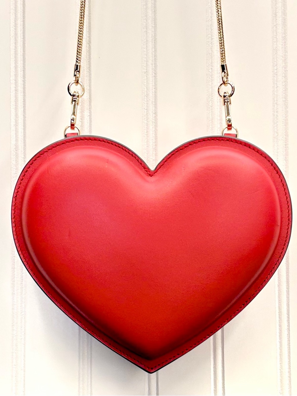 Kate Spade New York 3D Heart Crossbody Bag Italian Leather Red Hot Chili Chain - Picture 2 of 8